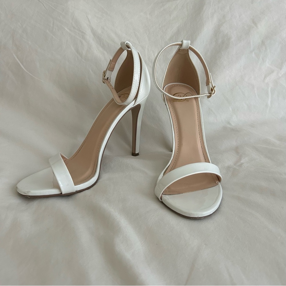 White Ankle Strap Heels Size 7.5